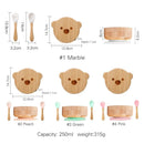 Baby Tableware Set Feeding Bowl Dinner Plate Cup Bibs Spoon Fork Bamboo Wooden Children's Feeding Dishes Sets BPA Free Non-Slip