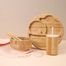 Baby Tableware Set Feeding Bowl Dinner Plate Cup Bibs Spoon Fork Bamboo Wooden Children's Feeding Dishes Sets BPA Free Non-Slip