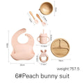 Baby Tableware Set Feeding Bowl Dinner Plate Cup Bibs Spoon Fork Bamboo Wooden Children's Feeding Dishes Sets BPA Free Non-Slip