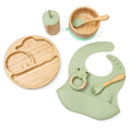 Baby Tableware Set Feeding Bowl Dinner Plate Cup Bibs Spoon Fork Bamboo Wooden Children's Feeding Dishes Sets BPA Free Non-Slip