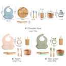 Baby Tableware Set Feeding Bowl Dinner Plate Cup Bibs Spoon Fork Bamboo Wooden Children's Feeding Dishes Sets BPA Free Non-Slip