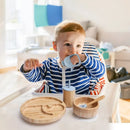 Baby Tableware Set Feeding Bowl Dinner Plate Cup Bibs Spoon Fork Bamboo Wooden Children's Feeding Dishes Sets BPA Free Non-Slip